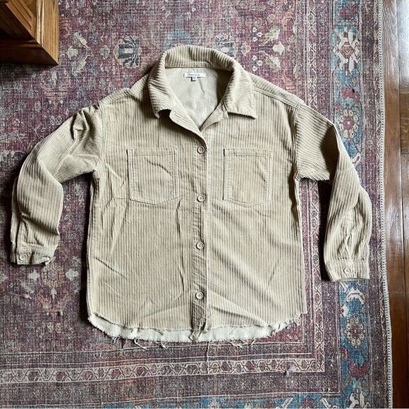 PACSUN Women’s M/L Tan Corduroy Button-Up Shacket raw hem 100% Cotton - Picture 1 of 9